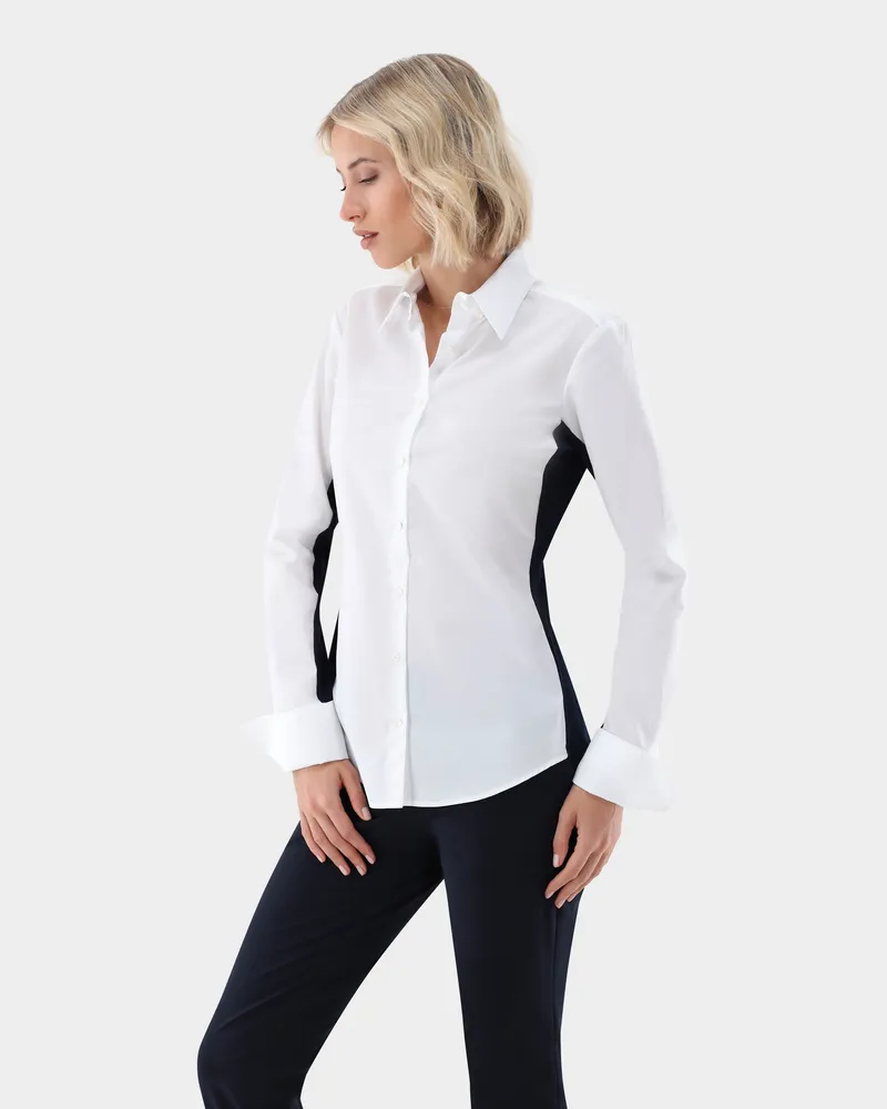 van Laack Hybridbluse mit Jerseyeinsatz Slim Fit Weiß