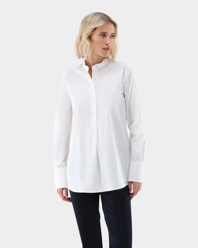 van Laack Stehkragenbluse aus Paper-Touch Baumwolle Weiß
