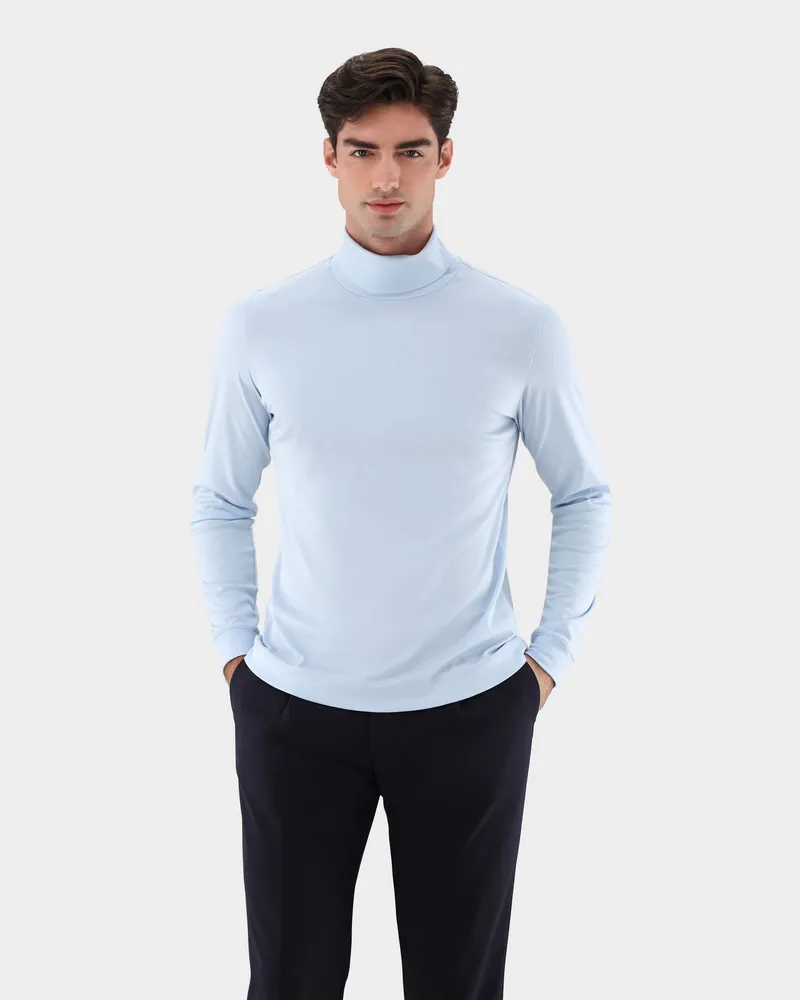 van Laack Rollkragenshirt aus Schweizer Baumwolljersey Blau