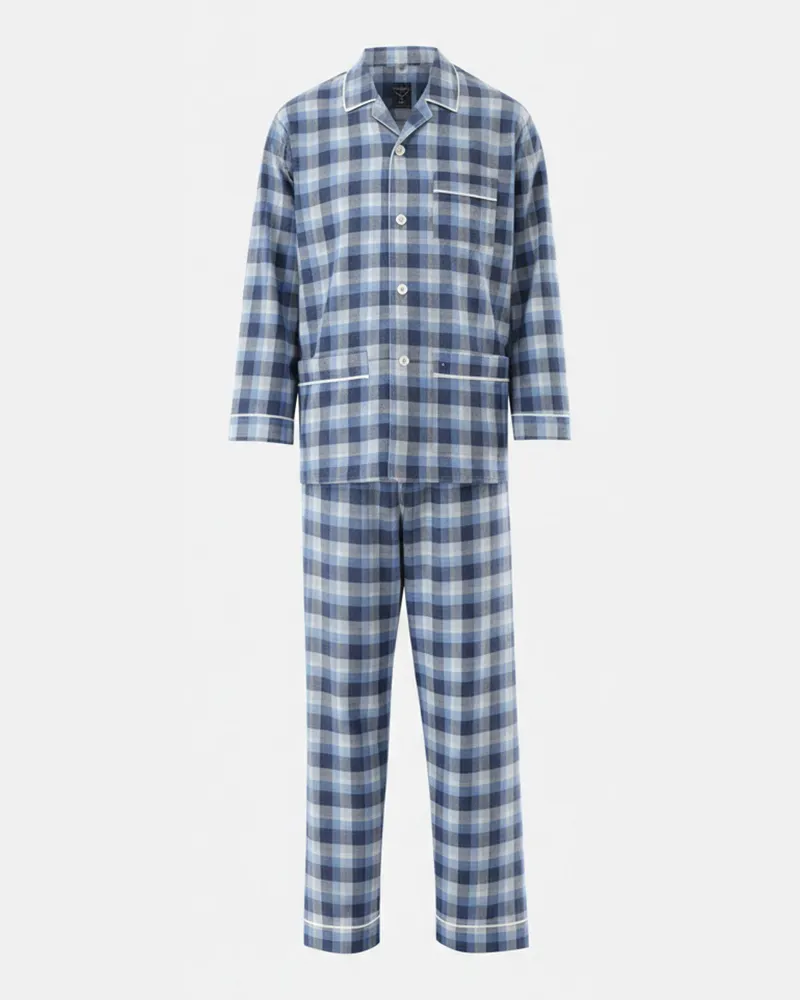van Laack Schlafanzug aus Flanell Kariert Blau