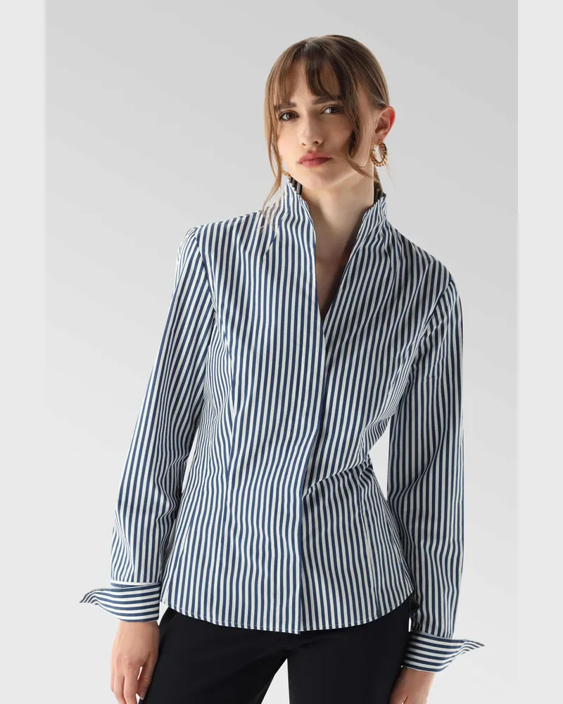 van Laack Kelchkragenbluse mit Streifen Blau