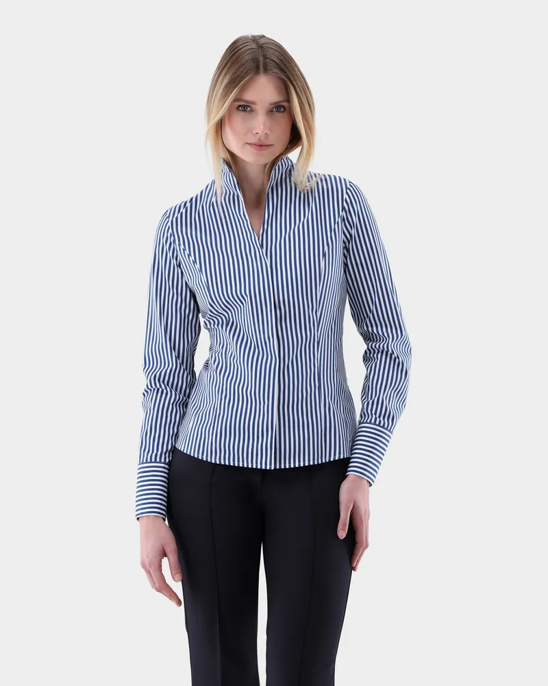 van Laack Kelchkragenbluse mit Streifen Blau