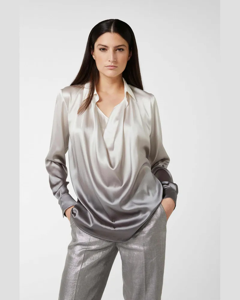 van Laack Bluse mit Wasserfallausschnitt Grau