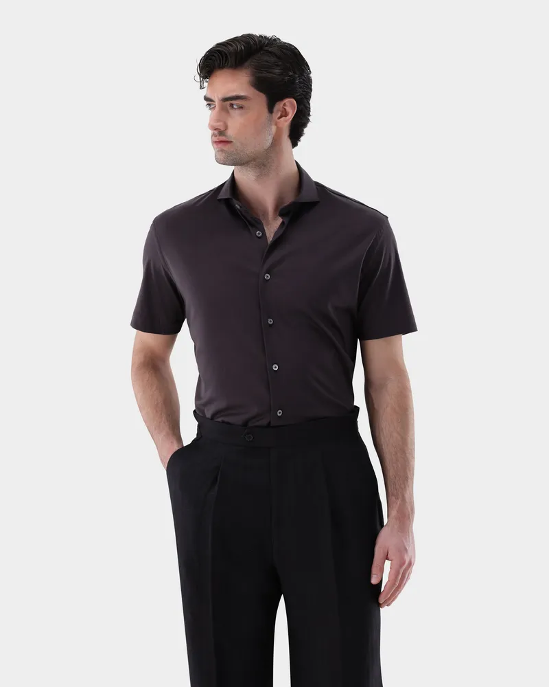 van Laack Jerseyhemd mit Kurzarm aus Schweizer Baumwolle Beige