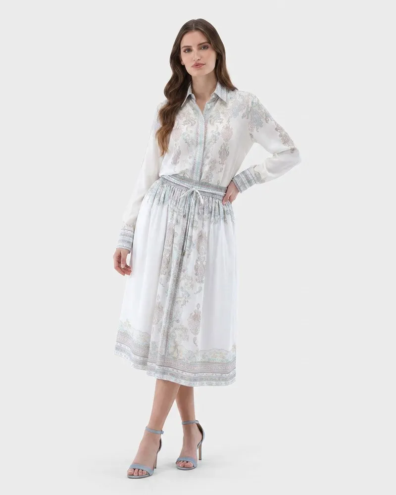 van Laack Seidenbluse tailliert mit Paisley-Druck Cremefarben
