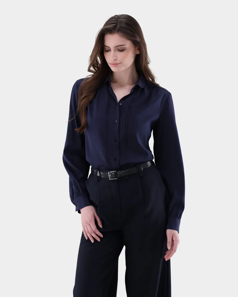 van Laack Bluse aus Seide mit Raffungen Blau