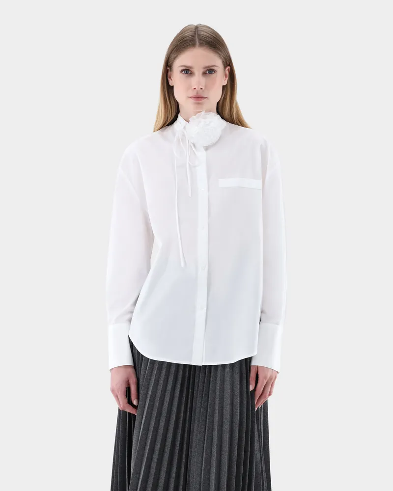 van Laack Stehkragenbluse mit Blume am Kragen Weiß