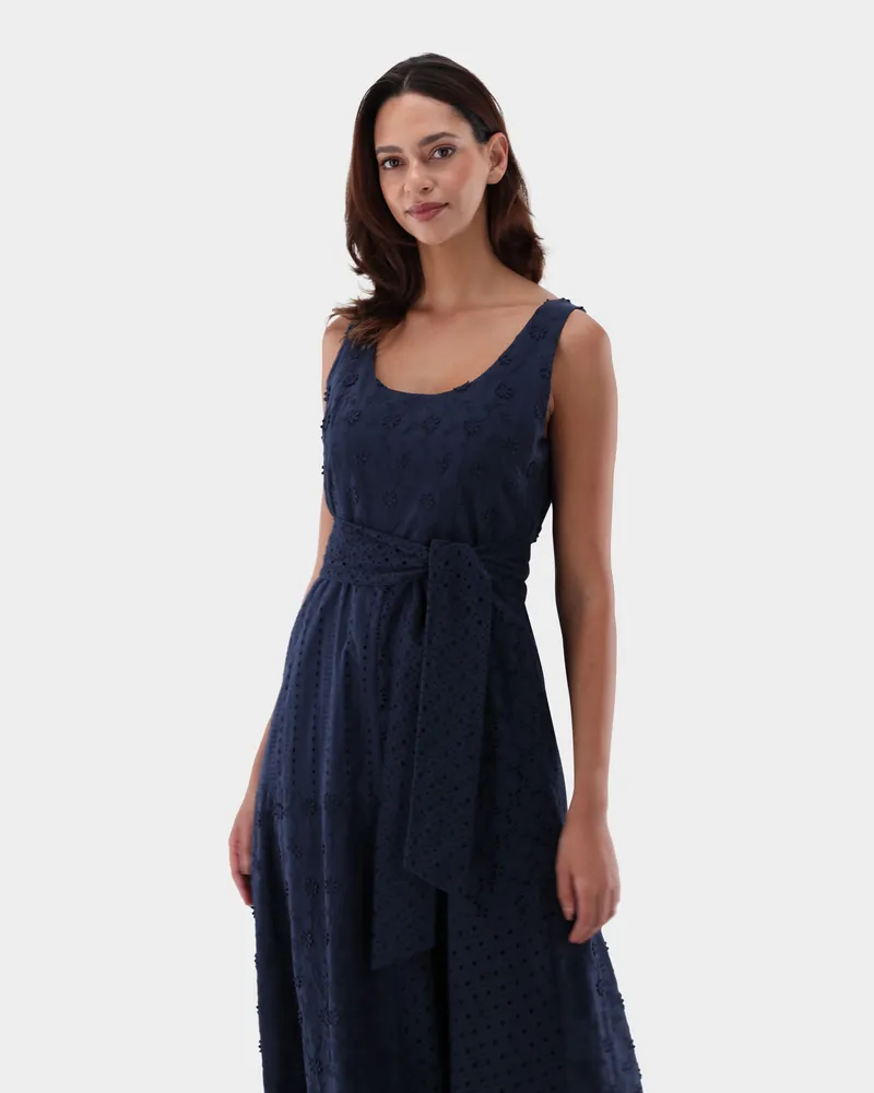 van Laack Ärmelloses Midi-Kleid mit Patchwork-Lochstickerei Blau