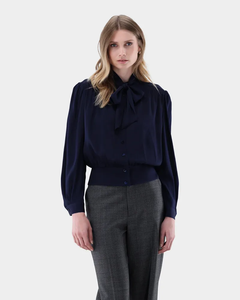 van Laack Schluppenbluse mit gerafftem Schößchen Blau