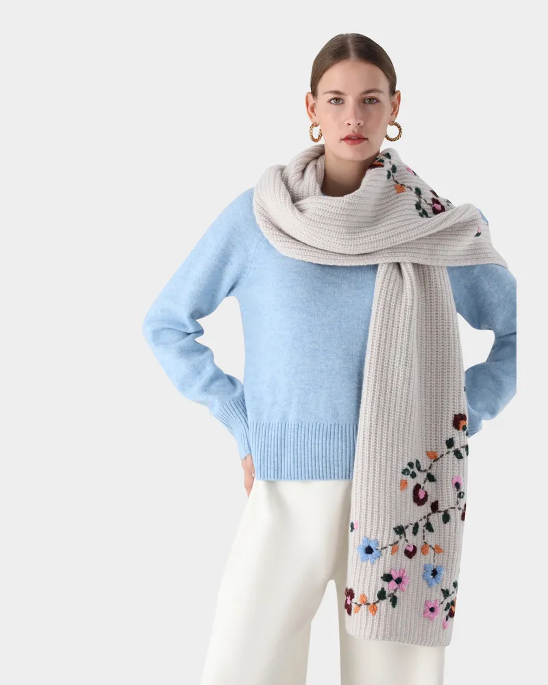 van Laack Schal mit handbestickte Blüten Cremefarben
