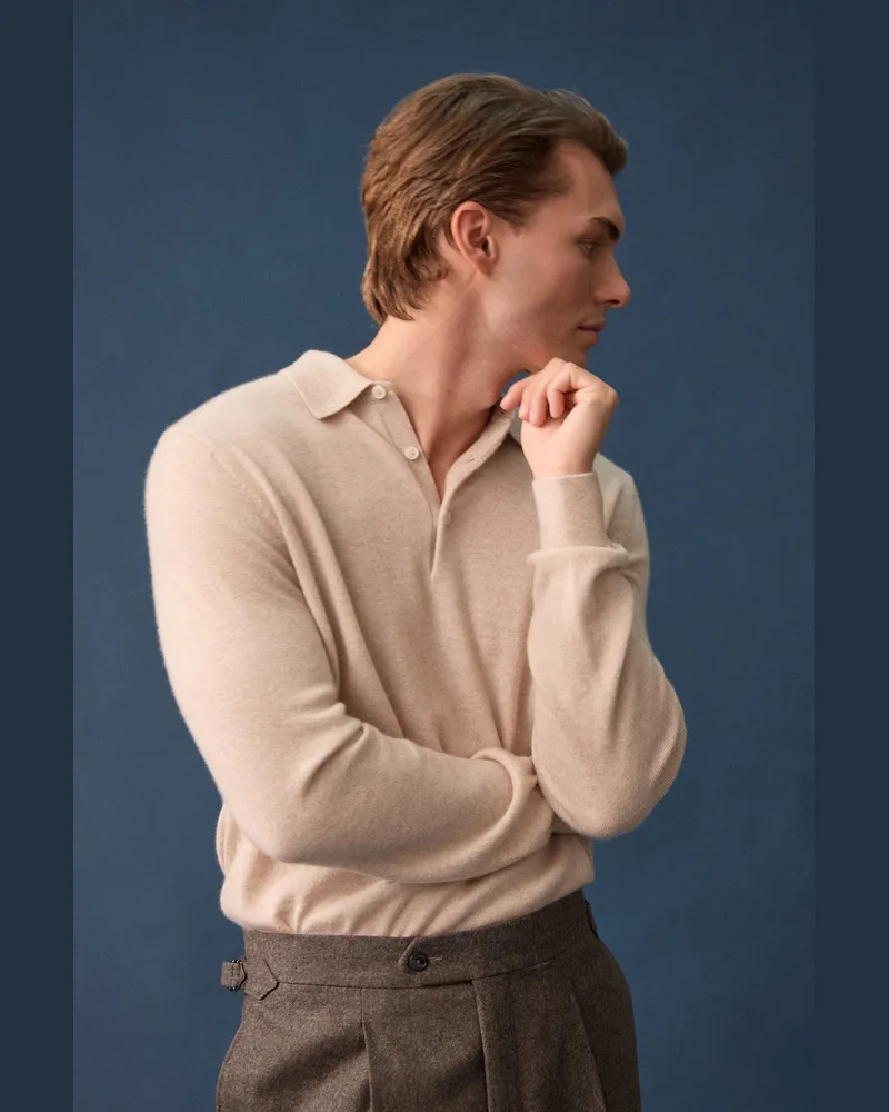 van Laack Strick-Poloshirt aus Kaschmir Cremefarben