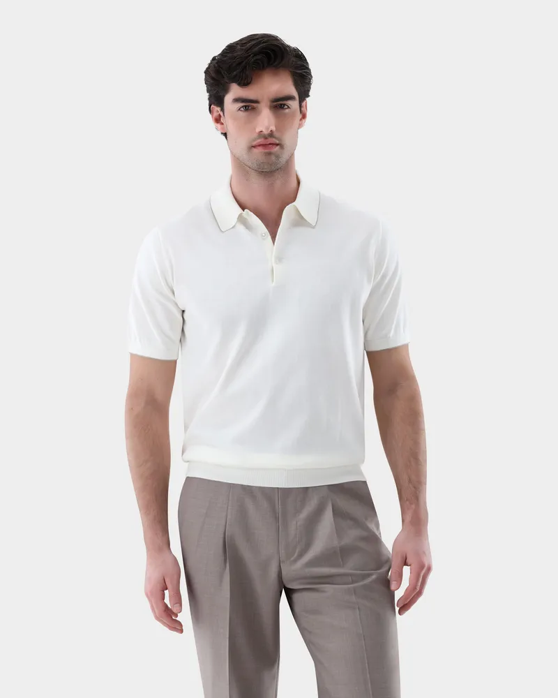 van Laack Strick Poloshirt mit Detail aus Air Cotton Cremefarben