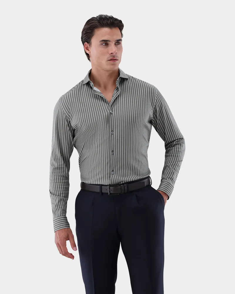 van Laack Jerseyhemd mit Nadelstreifen Tailor Fit Grün
