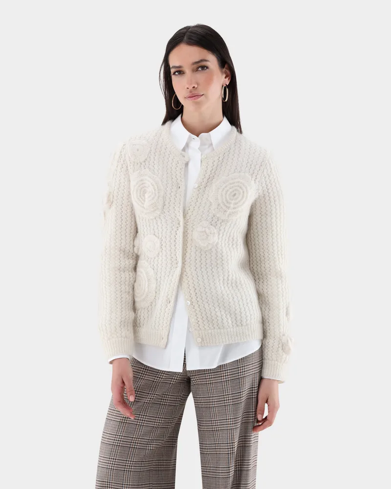 van Laack Cardigan mit 3D Blumen Cremefarben