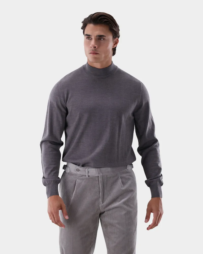 van Laack Stehkragenpullover aus merzerisierter Merinowolle Beige