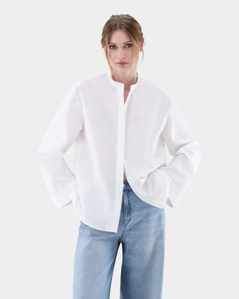 van Laack Bluse Oversized mit Stehkragen Weiß