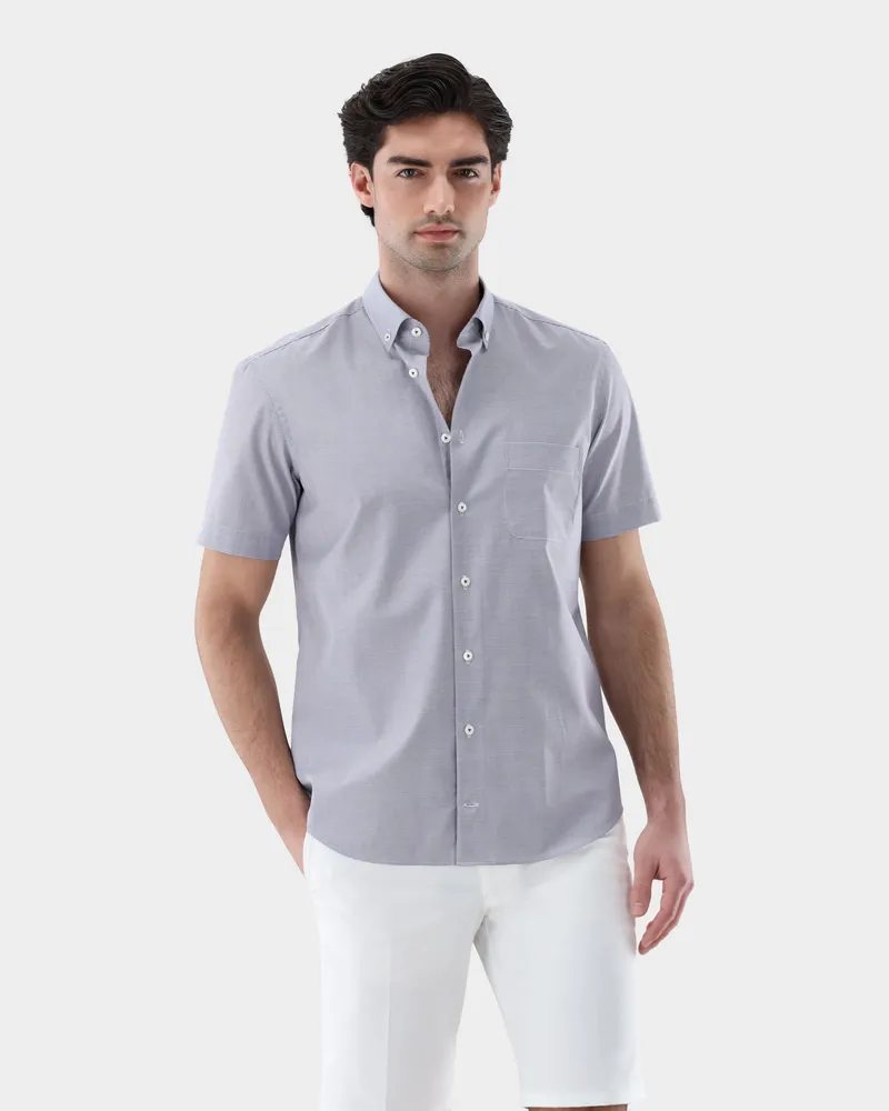 van Laack Bügelfreies Kurzarm Hemd kariert Tailor Fit Blau