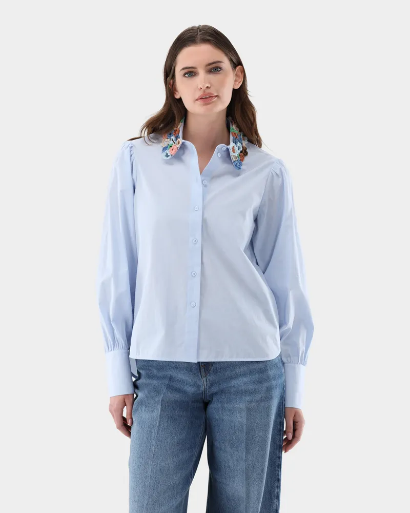 van Laack Boxy Hmdbluse mit Häkelblüten-Kragen Blau