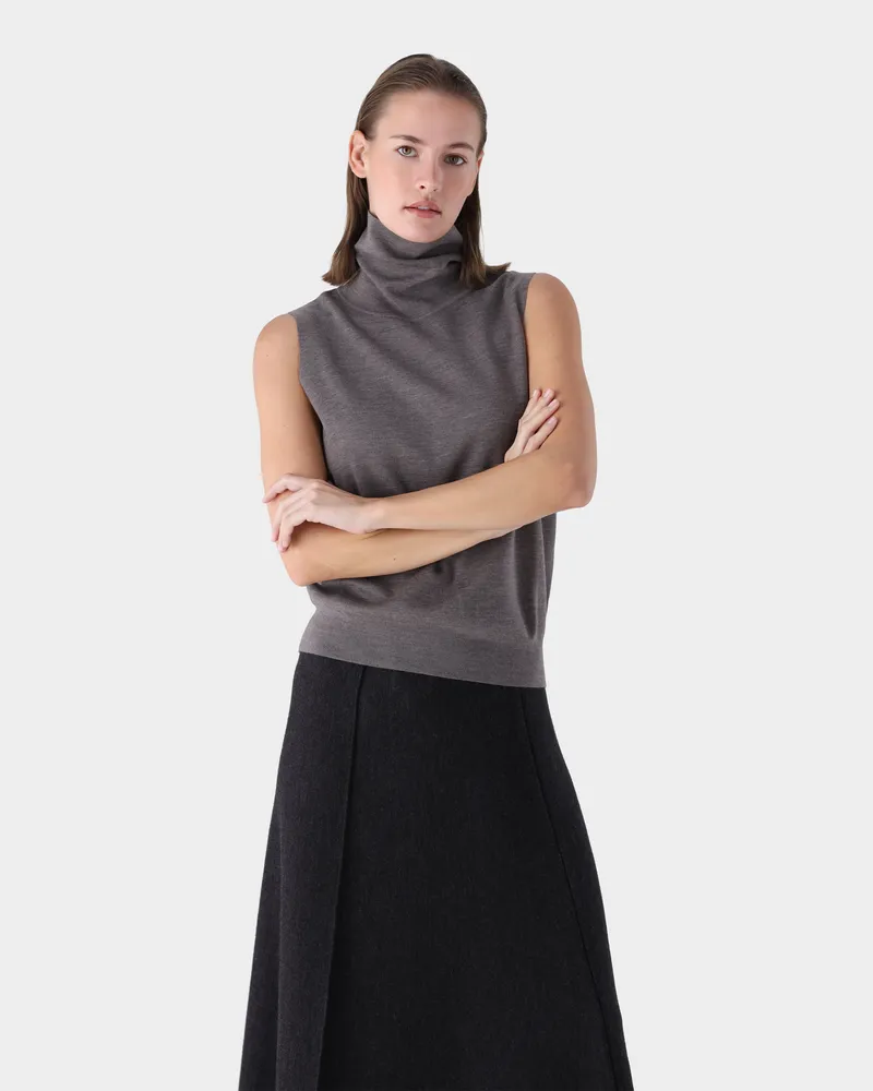van Laack Ärmelloses Strick-Top mit Rollkragen Beige