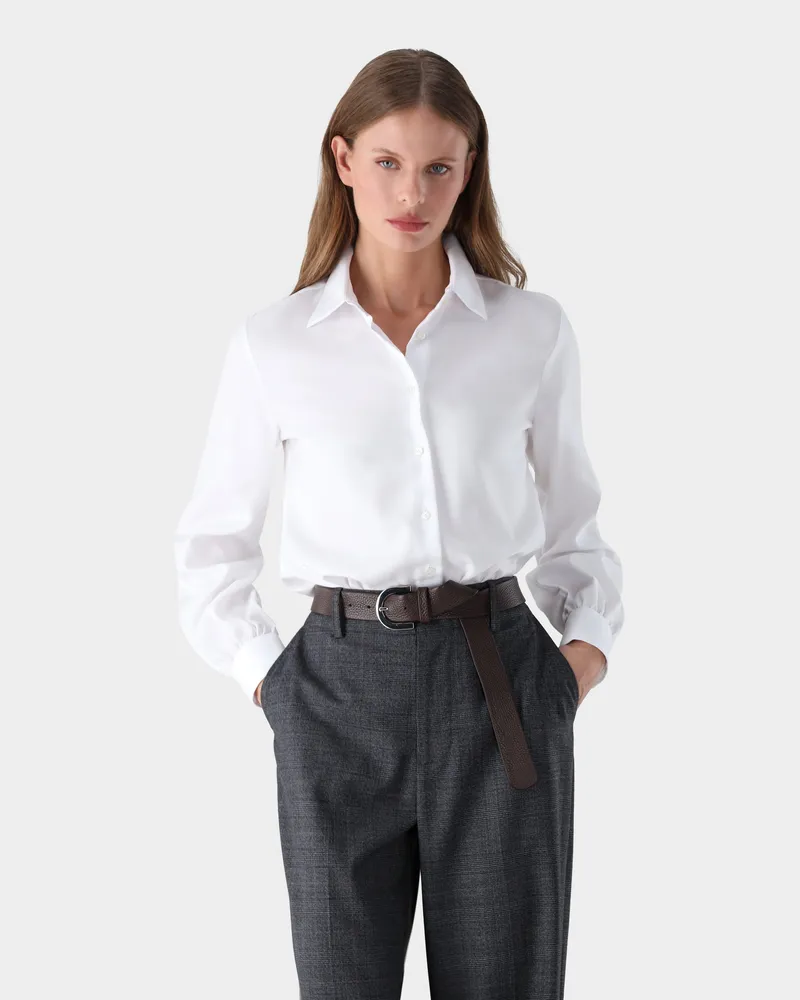 van Laack Hemdbluse mit Raffungen Weiß