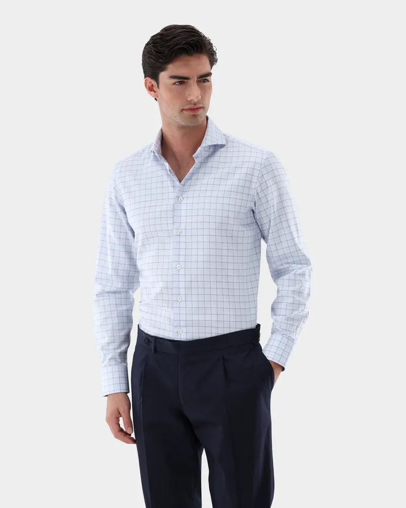 van Laack Kariertes Twill Businesshemd Tailor Fit Blau