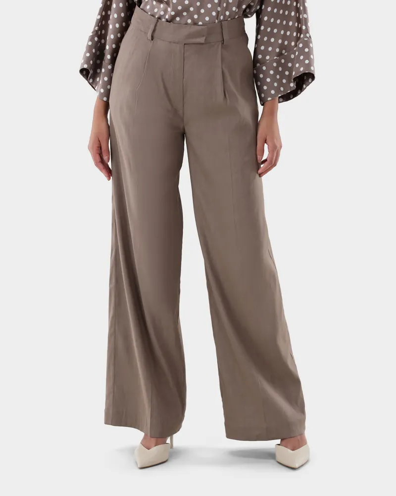 van Laack Hose mit weitem Bein und Falten Detail Beige