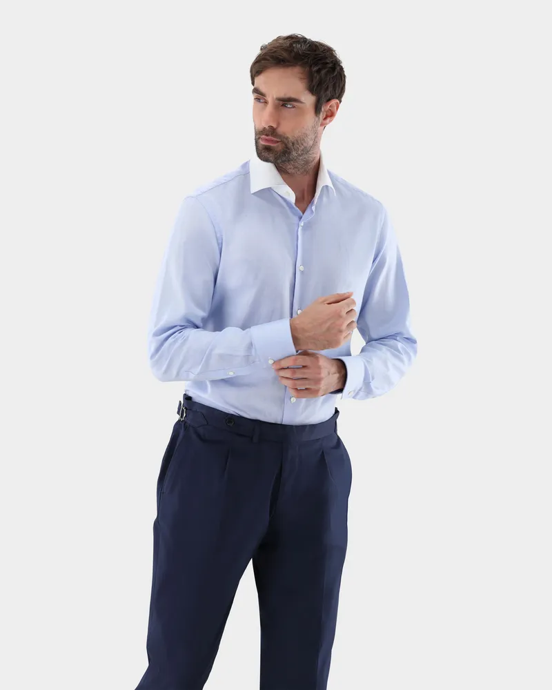 van Laack Businesshemd mit weißem Kragen Tailor Fit Blau
