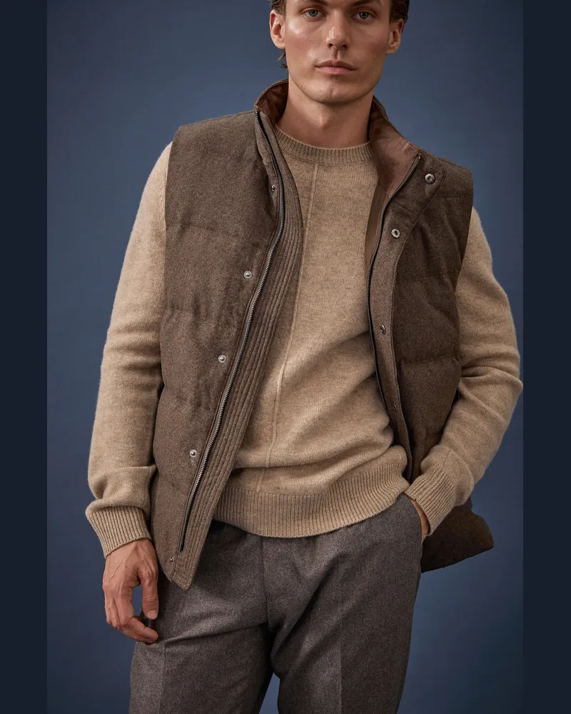 van Laack Weste aus Wolle mit Stehkragen Beige