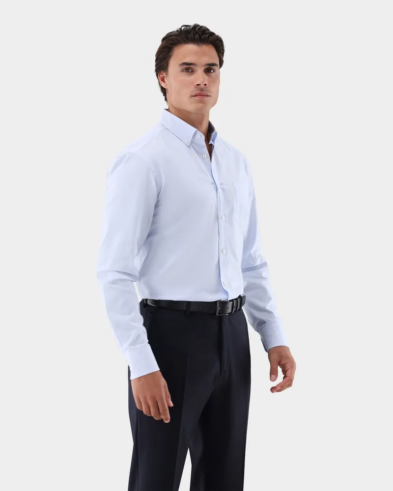 van Laack Dobby-Hemd mit Button Down Kragen Comfort Fit Blau