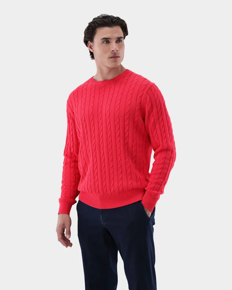 van Laack Zopfstrick-Pullover mit Seide und Baumwolle Rot