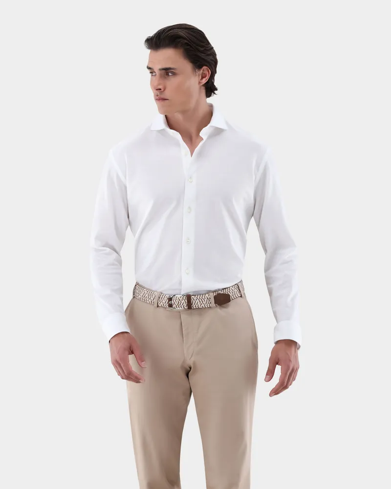 van Laack Jersey Hemd mit Piqué Struktur Tailor Fit Weiß