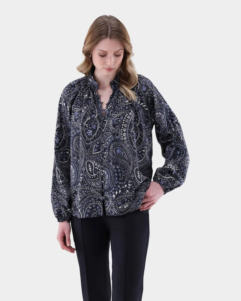 van Laack Bluse mit überzogenen Knöpfen Blau