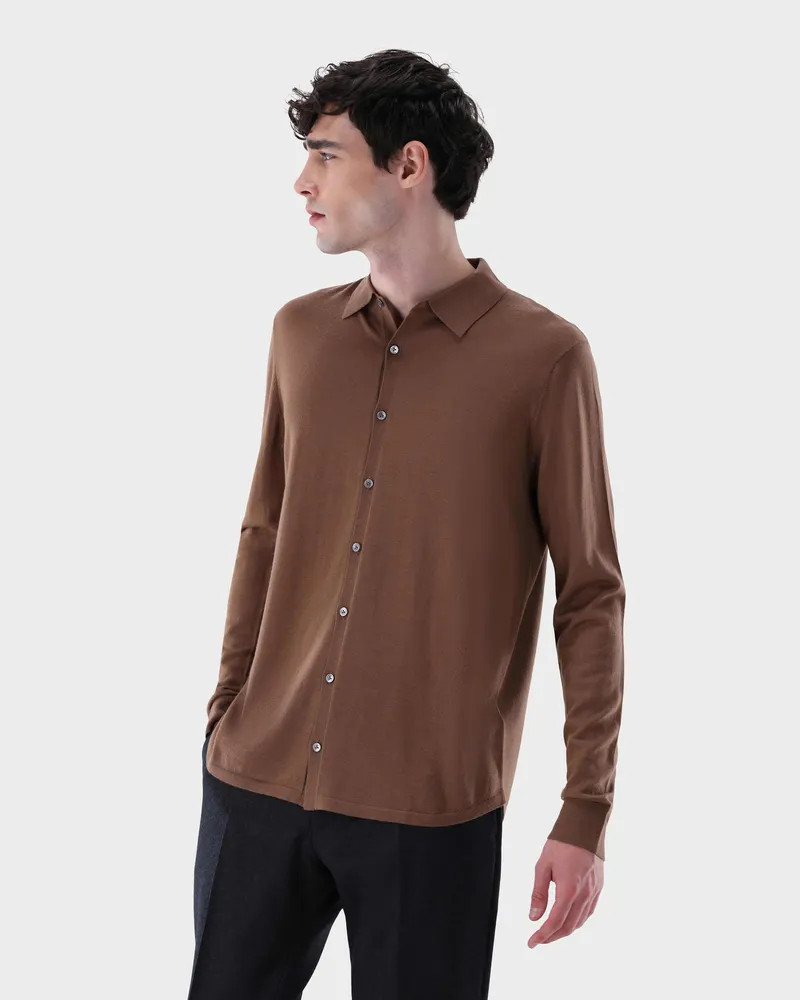 van Laack Strick Hemd aus ultrafeiner Merinowolle Beige