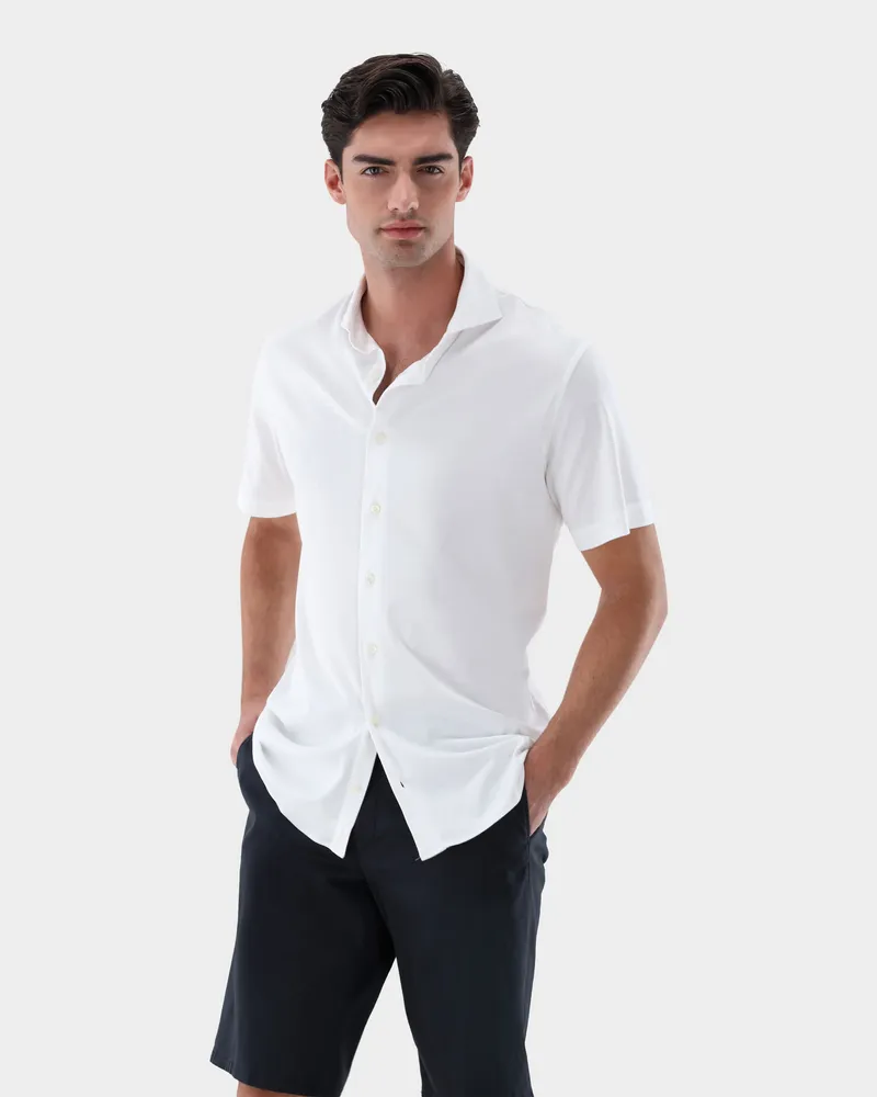 van Laack Jerseyhemd mit Kurzarm aus Schweizer Baumwolle Cremefarben