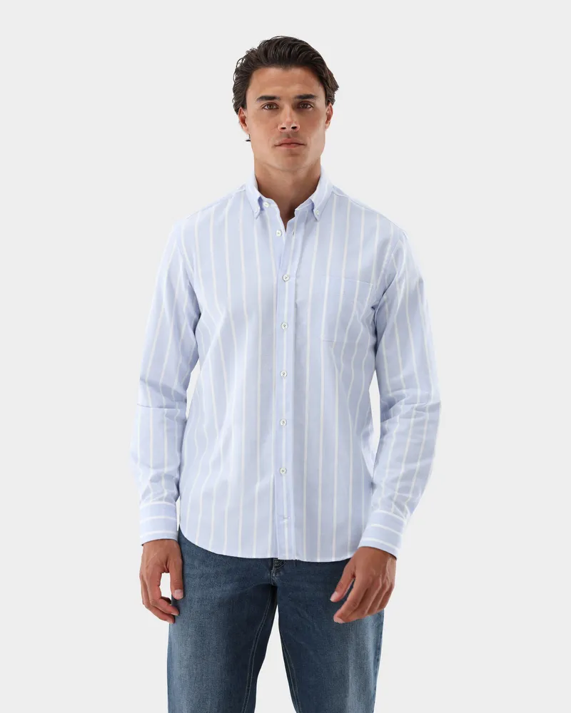 van Laack Gestreiftes Flanellhemd mit Button-Down Blau