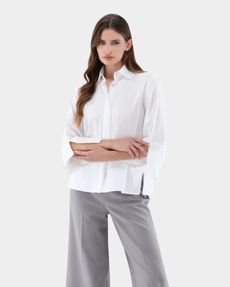 van Laack Hemdbluse mit Seitenschlitzen Boxy Fit Weiß