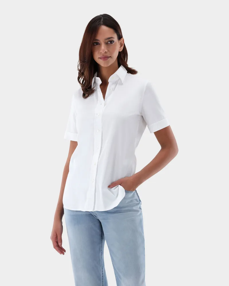 van Laack Figurbetonte Hemdbluse in Satin-Optik Weiß