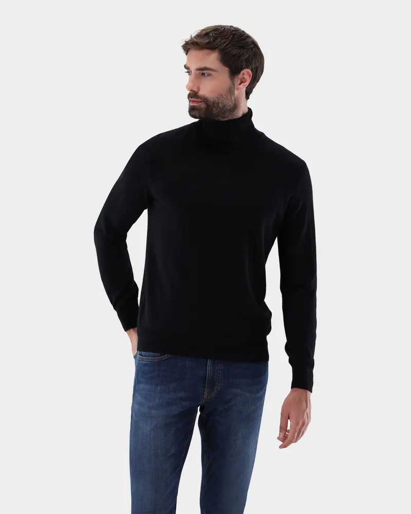 van Laack Rollkragenpullover aus Merzerisierter Merinowolle Schwarz