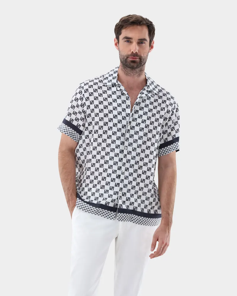 van Laack Kurzarmhemd mit Reverskragen und Geometrischem Druck Blau