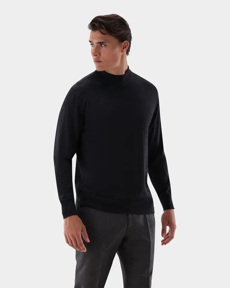van Laack Stehkragenpullover aus Merzerisierter Merinowolle Grau