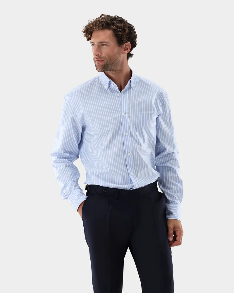 van Laack Dobby-Hemd mit Button Down Kragen Comfort Fit Blau