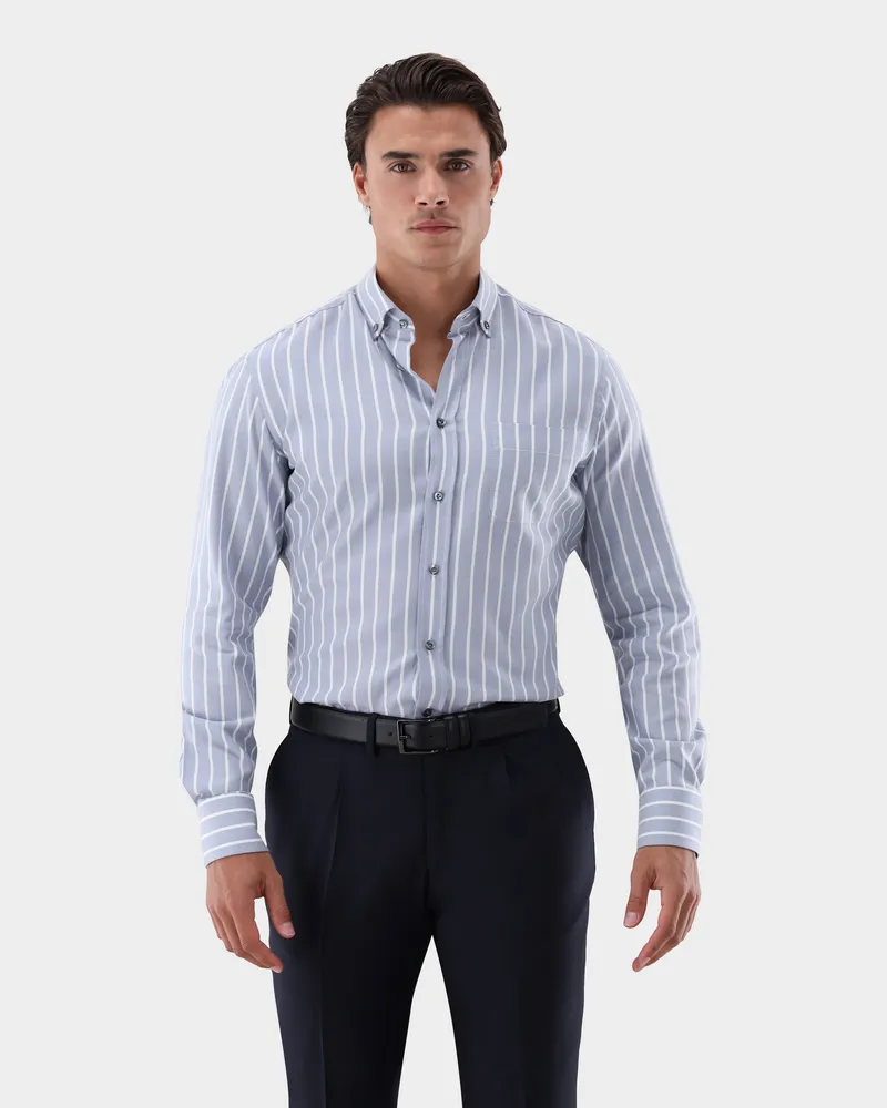 van Laack Flanellhemd mit Button Down Kragen Tailor Fit Blau