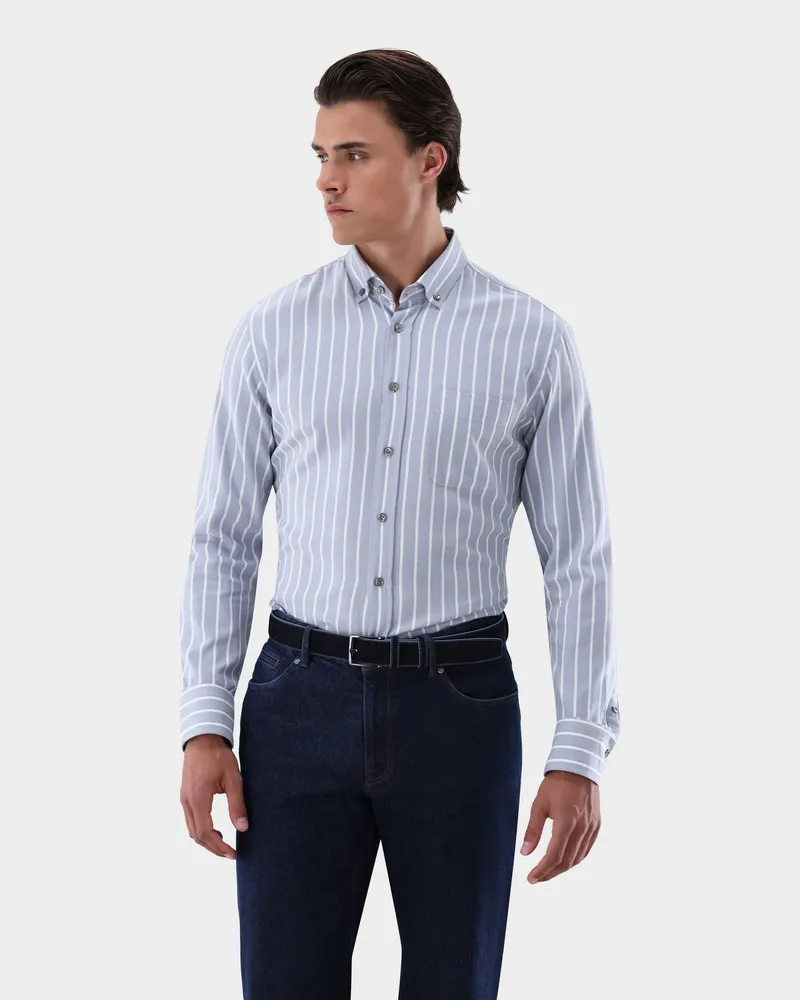van Laack Flanellhemd mit Button Down Kragen Tailor Fit Blau