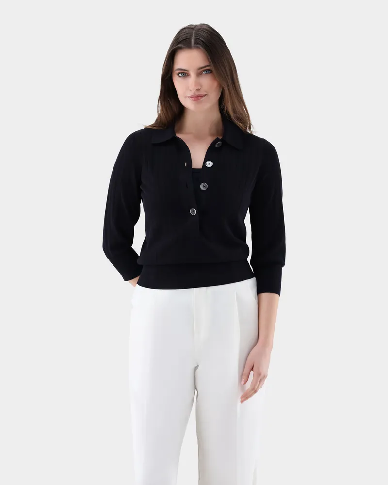 van Laack Poloshirtaus Rippstrick mit Baumwolle und Viskose Blau