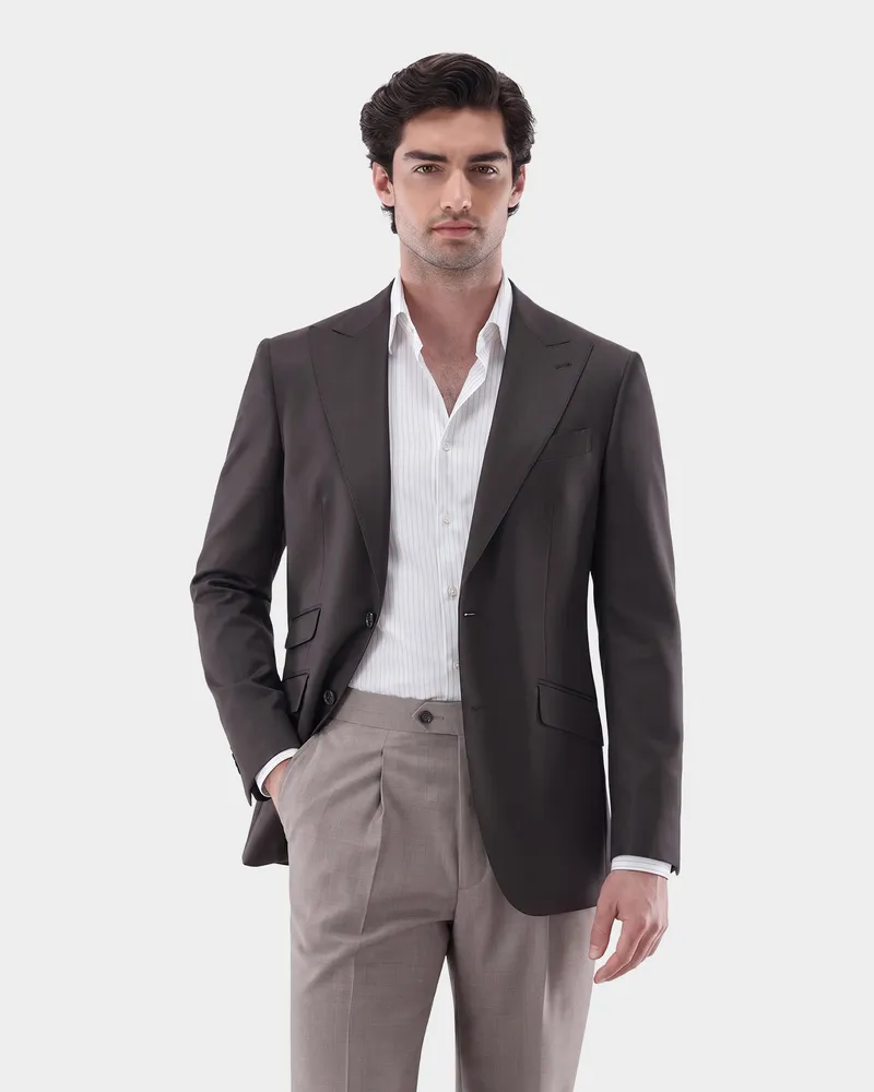 van Laack Sakko aus Schurwolle mit Spitzrevers Beige
