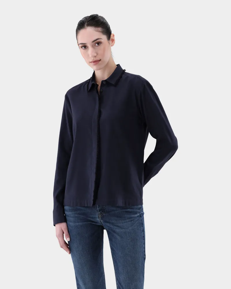 van Laack Boxy Fit Flannel Bluse mit Fischgrätmuster Blau
