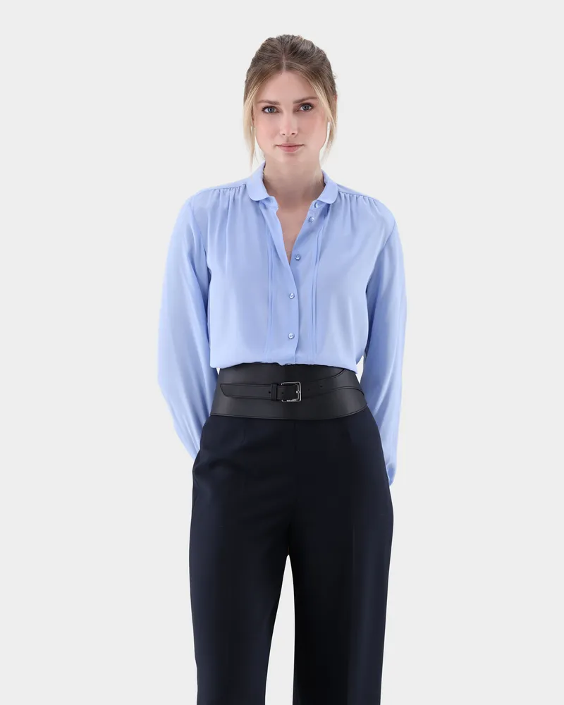 van Laack Bluse aus Seide mit Raffungen Blau