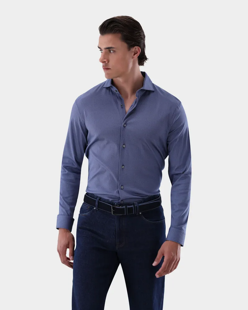 van Laack Jerseyhemd mit Micro Druck Tailor Fit Blau