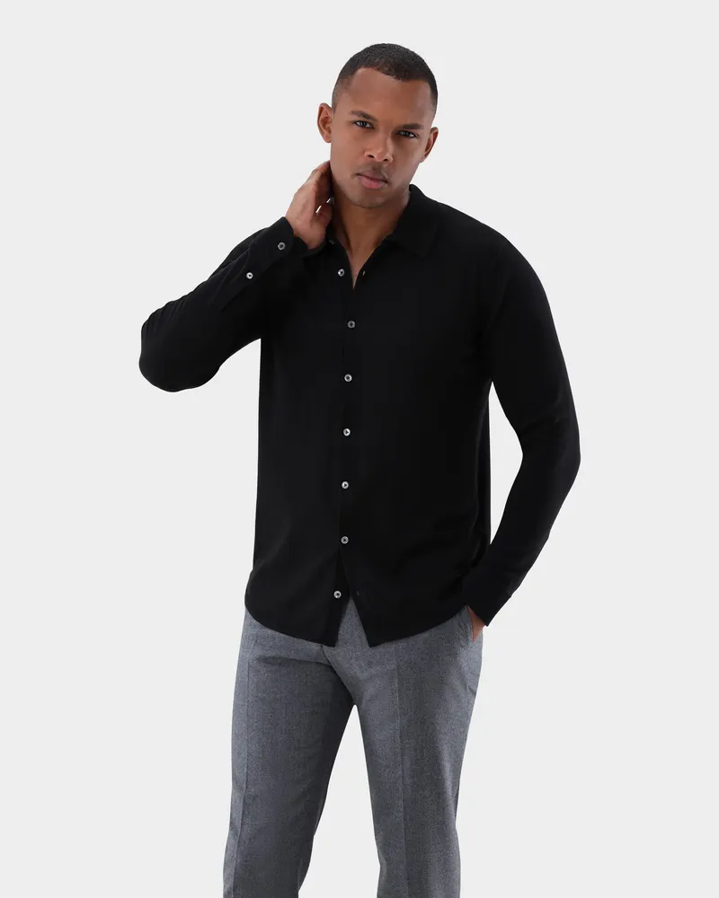 van Laack Strick Hemd aus Air Cotton Schwarz