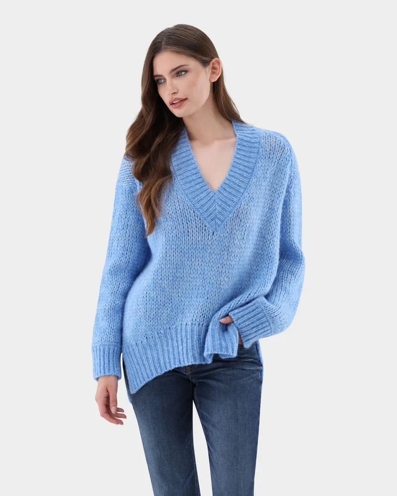 van Laack Leichter Oversize Pullover mit V-Aussschnitt Blau